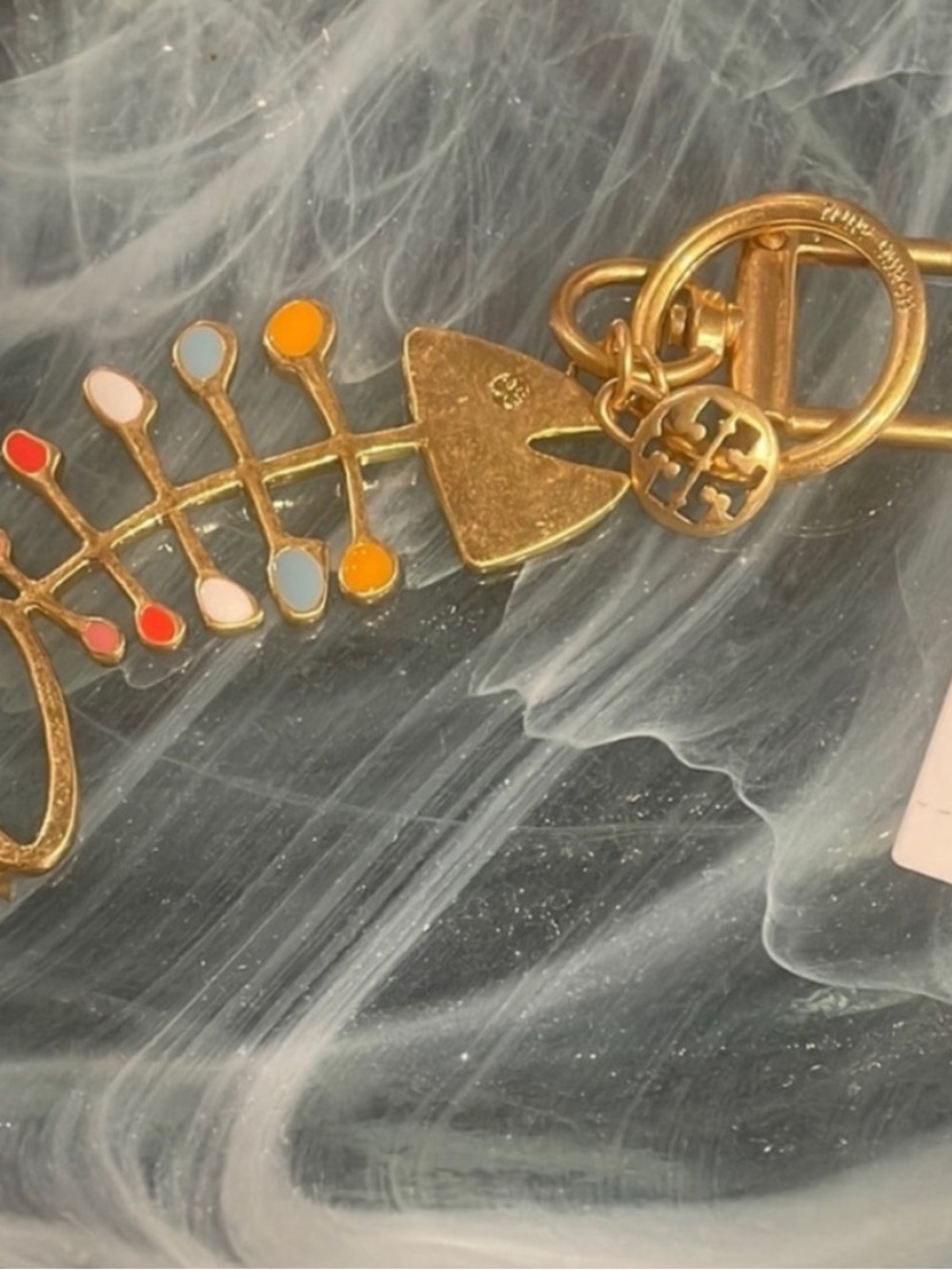 Tory Burch Gold Fishbone Key Charm with Multicolor Enamel Dots